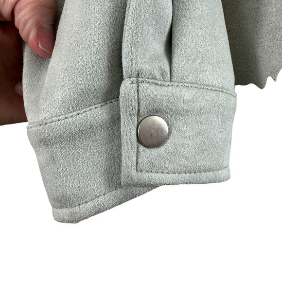 Bagatelle Collection Mint Green Collared Long Sleeve Snap Up Faux Suede Top M - Picture 3 of 7